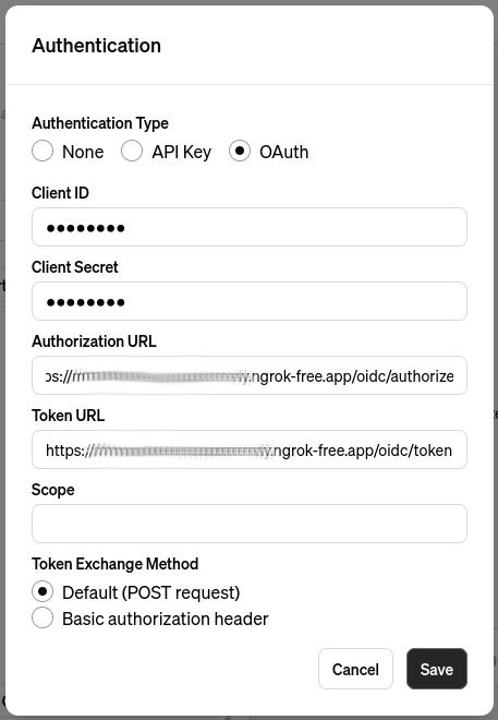 custom GPT OAuth configuration