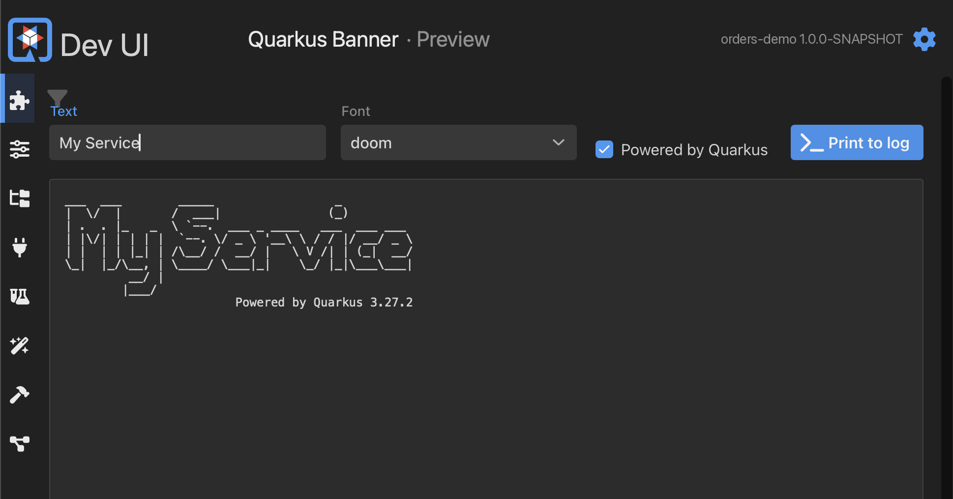 The Quarkus Banner Preview page in the Dev UI