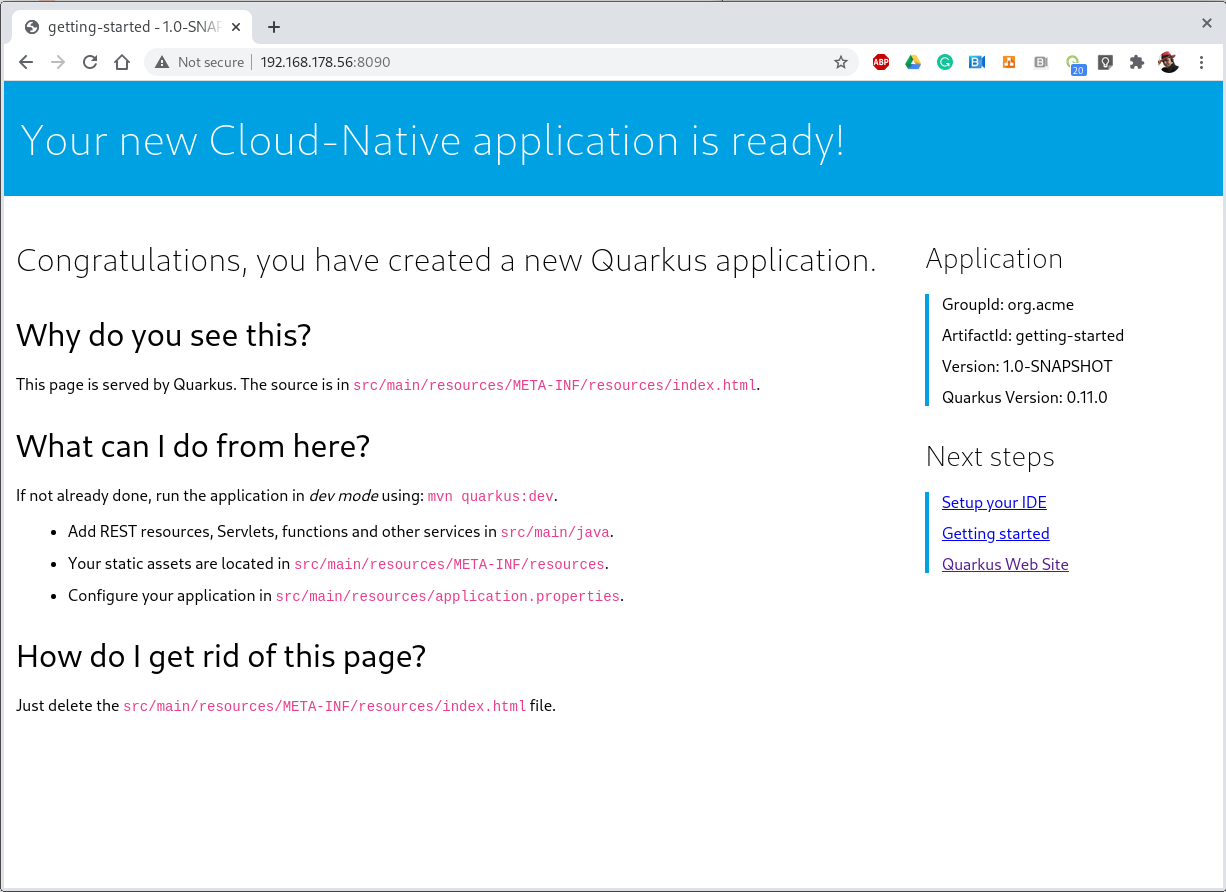 native quarkus getting started on arm8 web page