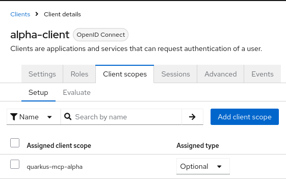 Keycloak alpha-client scope assignment
