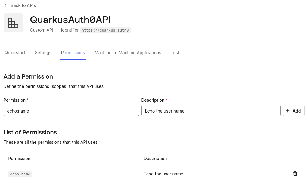 Auth0 API permissions