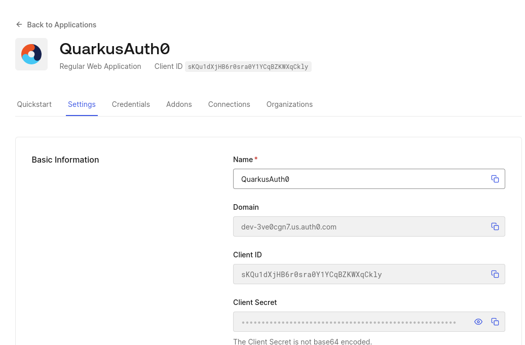 Created Auth0 application