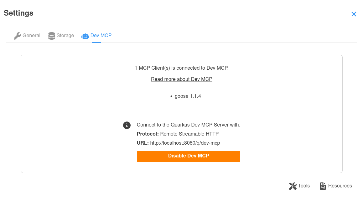 Dev MCP Settings
