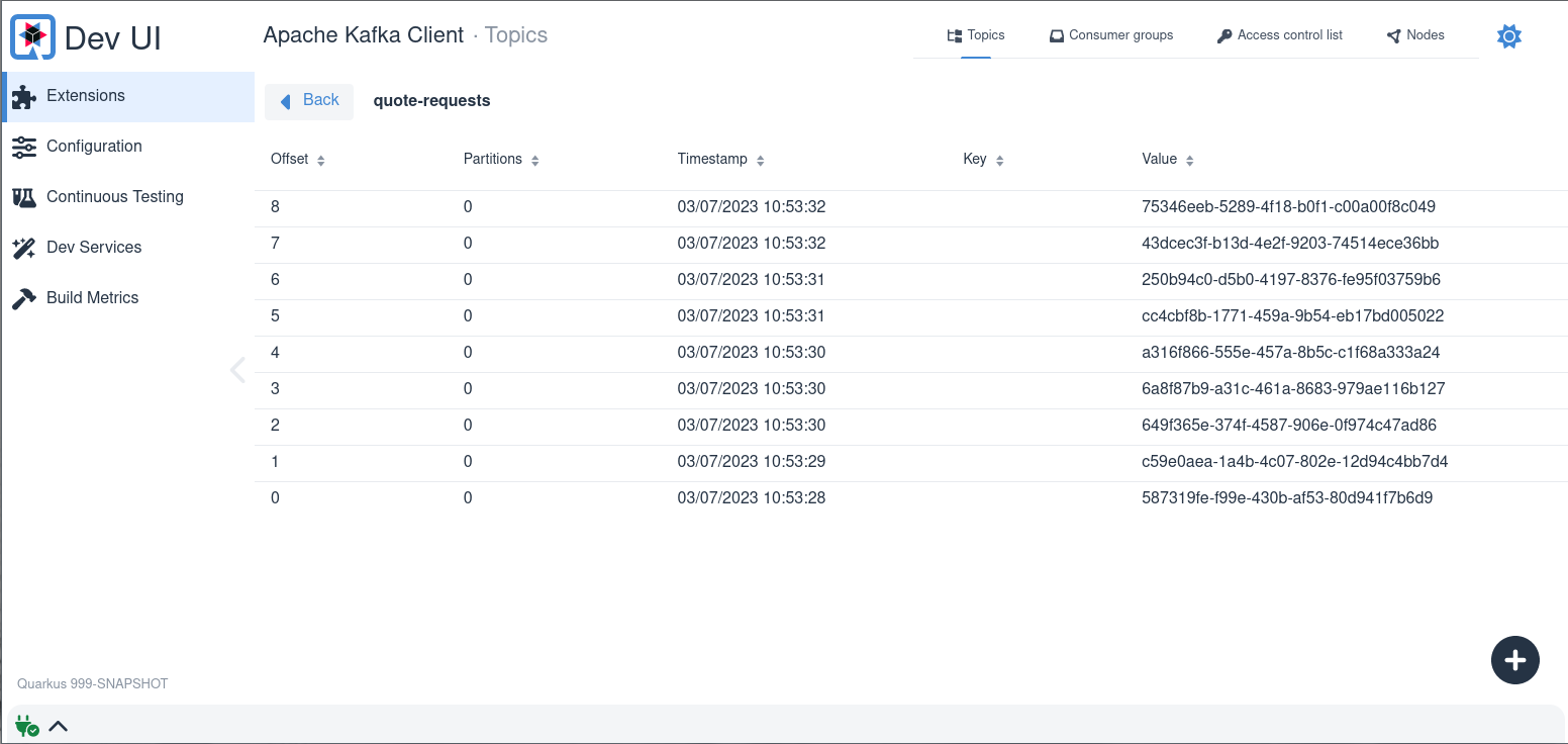 Kafka Dev UI records