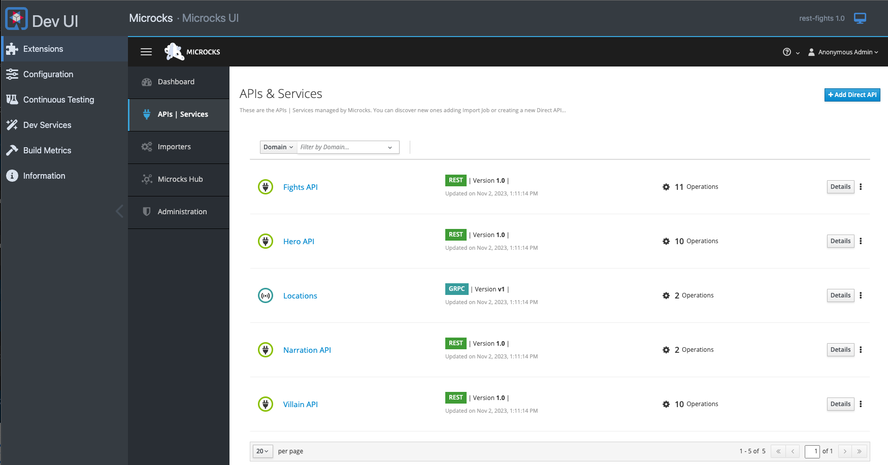 Microcks user interface