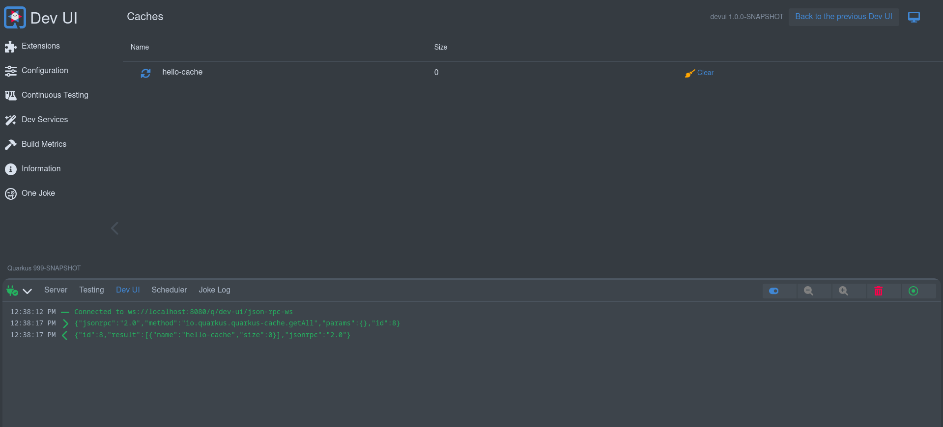 Dev UI Json RPC Log
