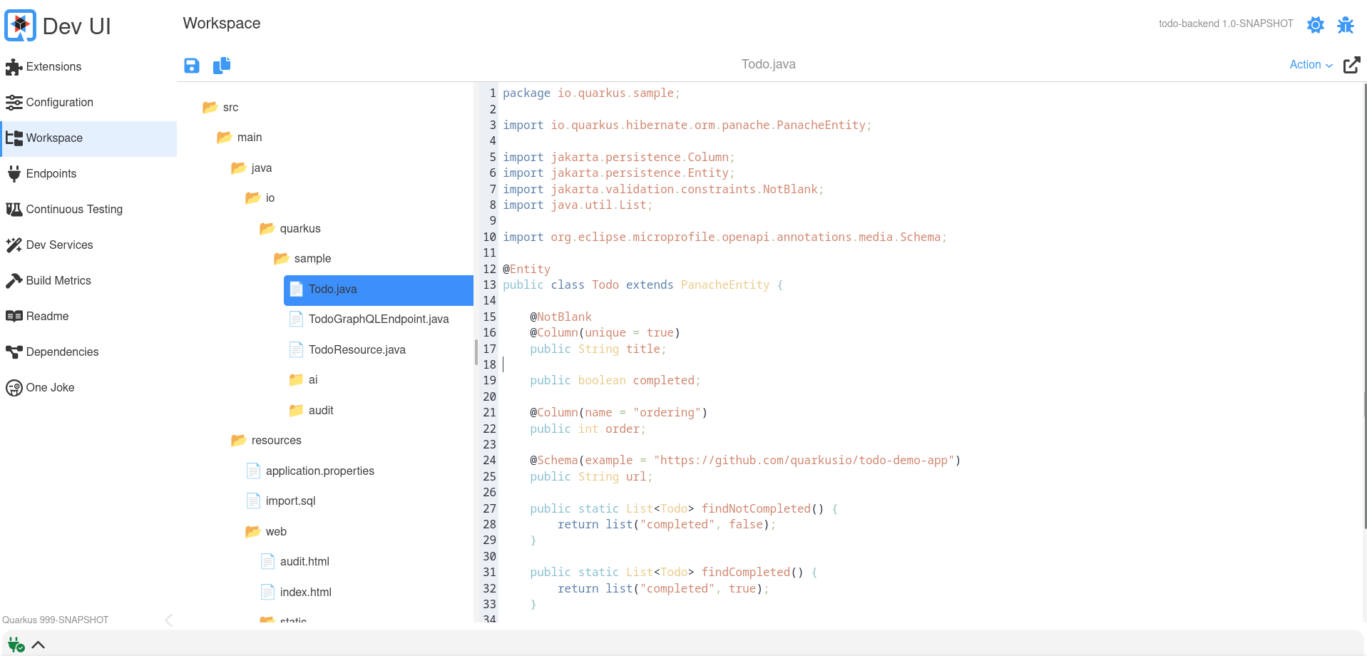 Dev UI workspace