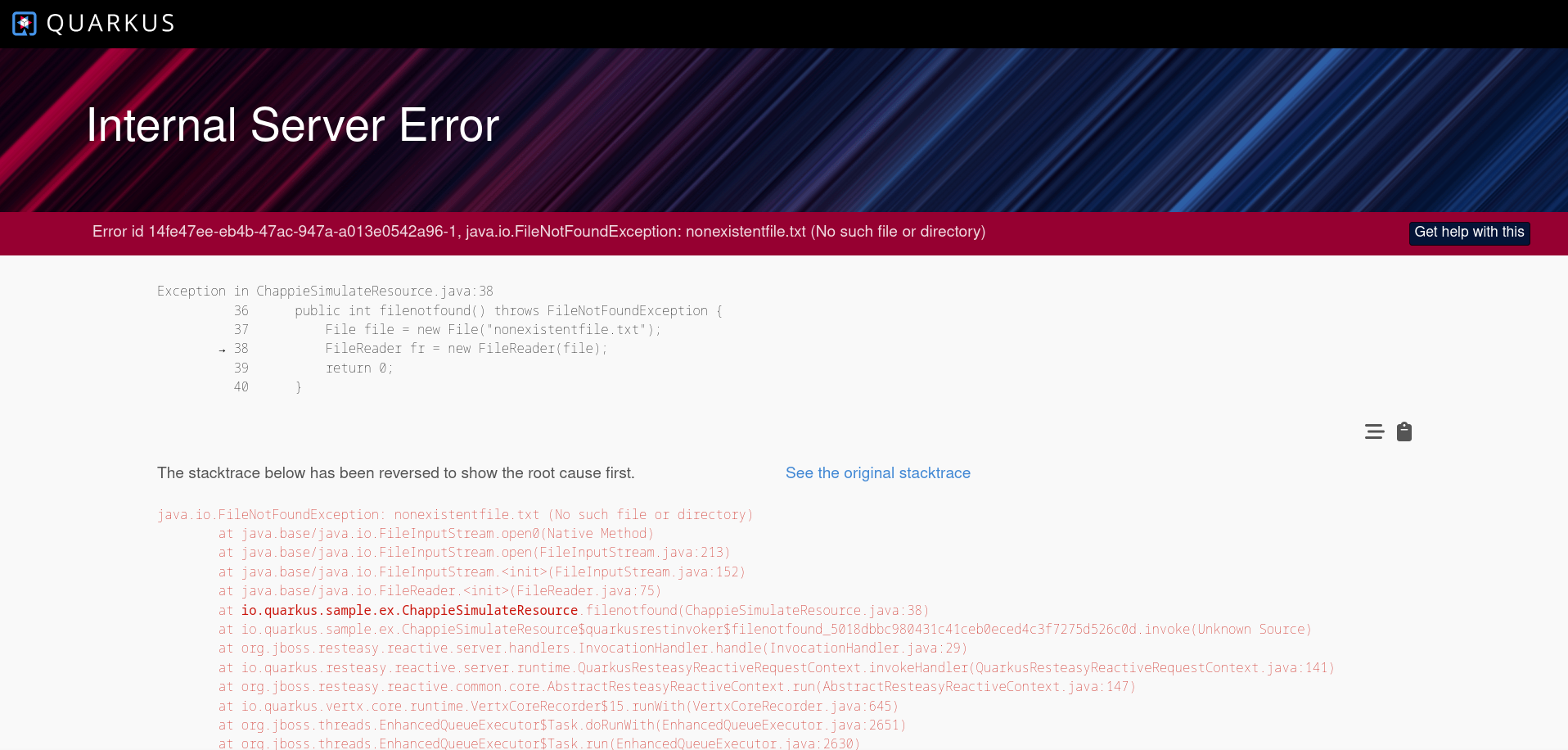 Dev Assistant Error page